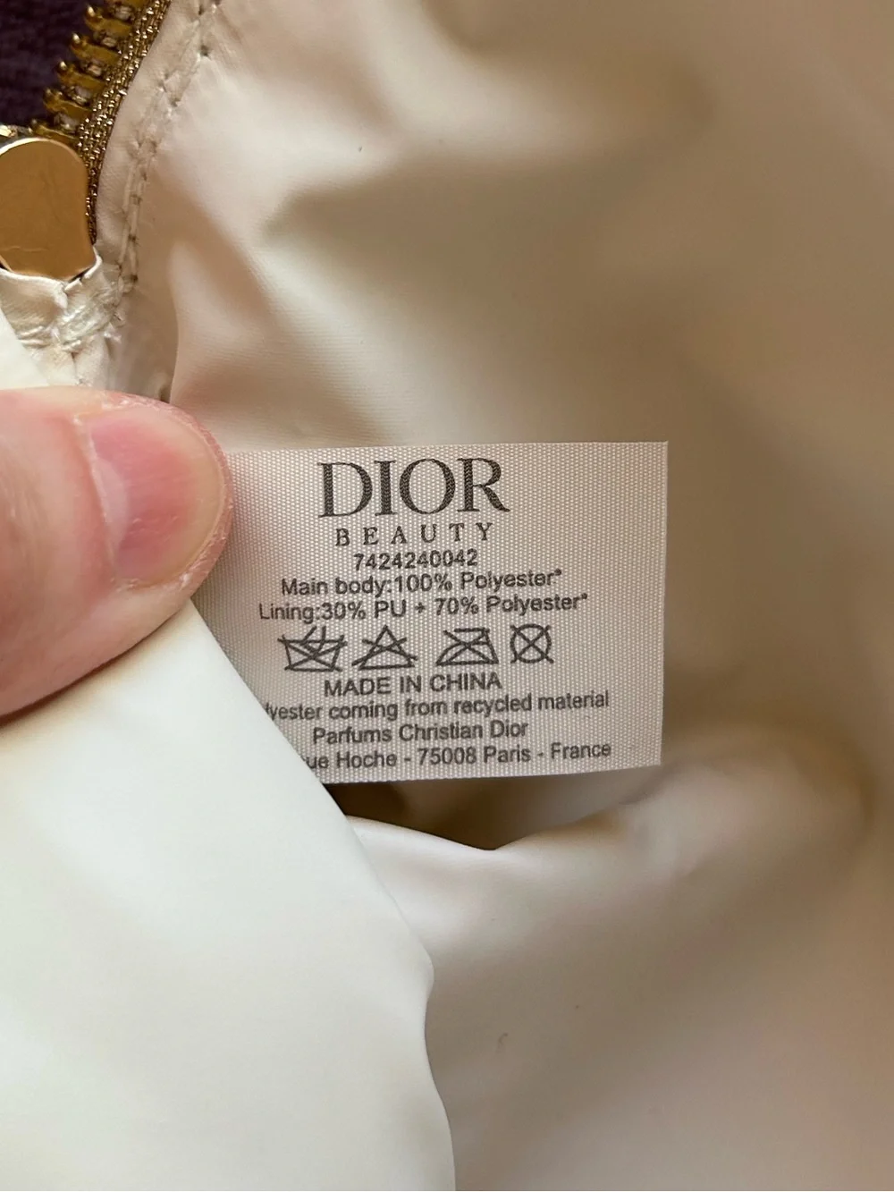 Dior Beauty Plush Velvet Golden Logo Cosmetic Makeup Zipper Pouch Cream OS